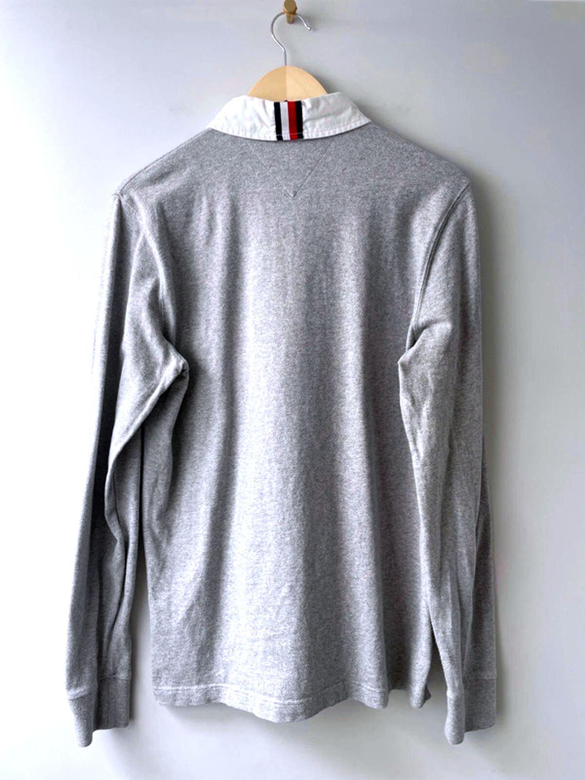 Men’s Tommy Hilfiger Long Sleeve Rugby Polo Shirt Top In Grey - Medium- 2148