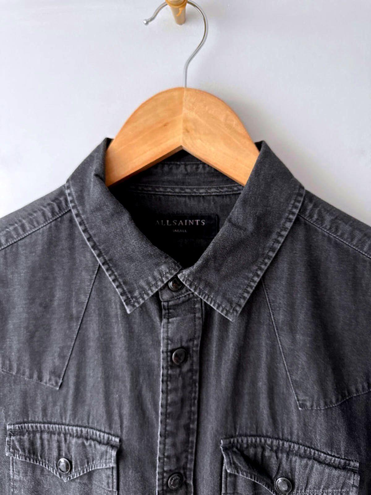 Men’s Allsaints Washed Western Denim Chambray Shirt In Black - Small - 1968