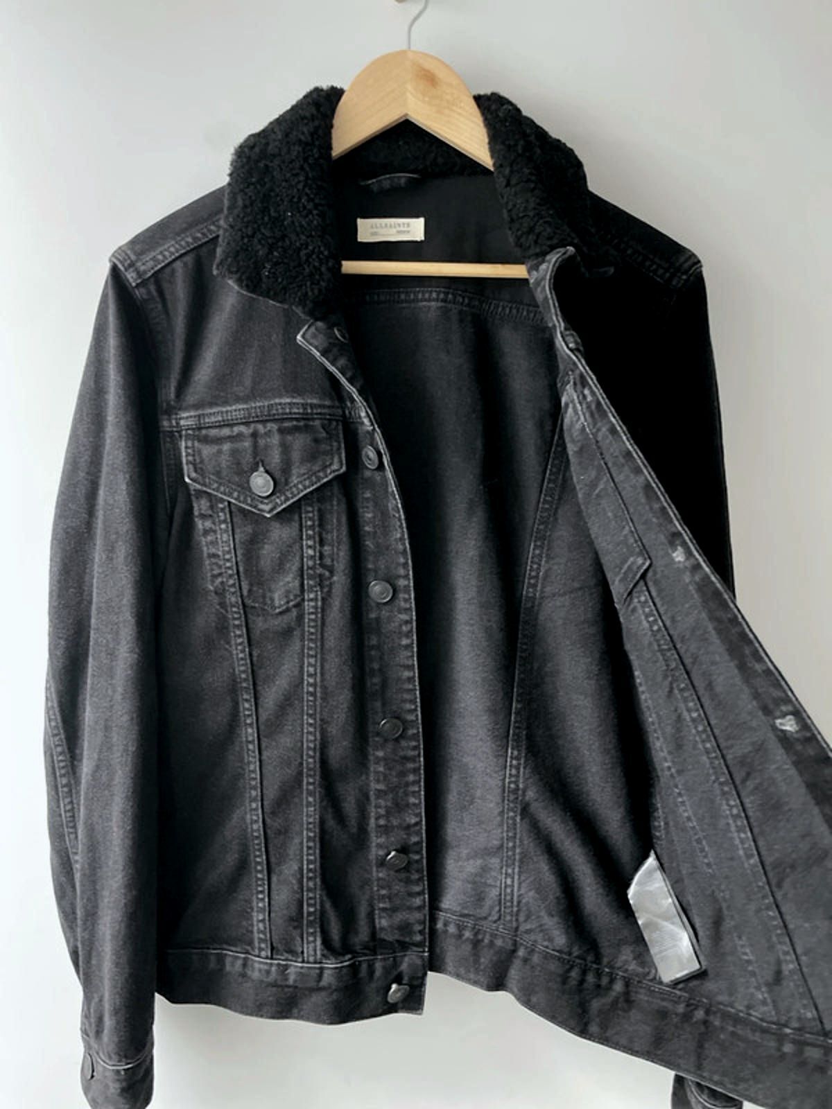Women’s AllSaints Imoku Denim Jacket With Borg Collar In Black - Medium - 2327