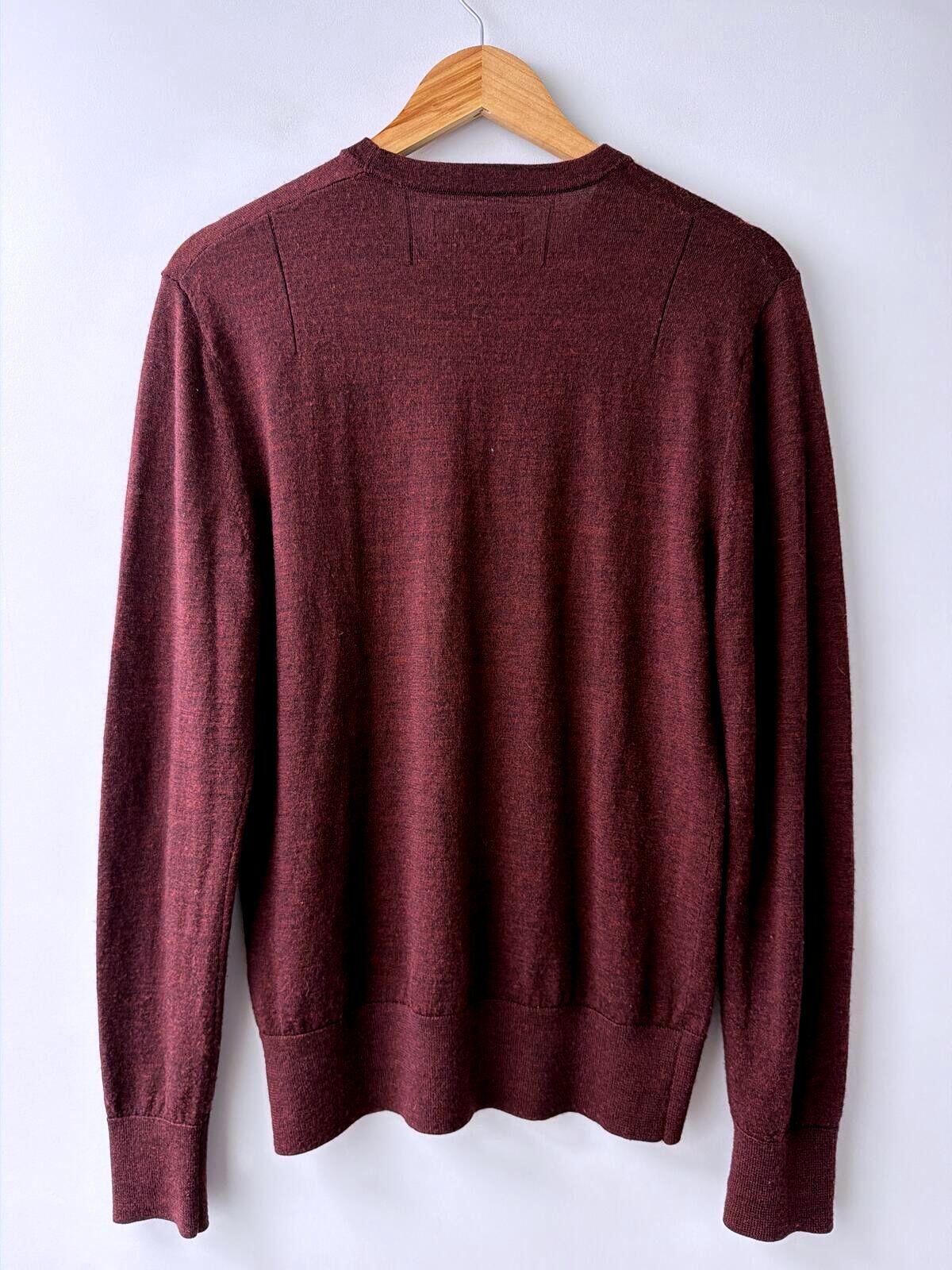 Mens AllSaints Slim Fit 100% Merino Wool Crewneck Jumper In Burg - Medium - 3508
