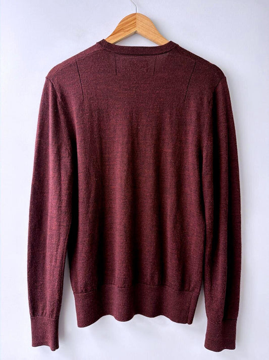 Mens AllSaints Slim Fit 100% Merino Wool Crewneck Jumper In Burg - Medium - 3508