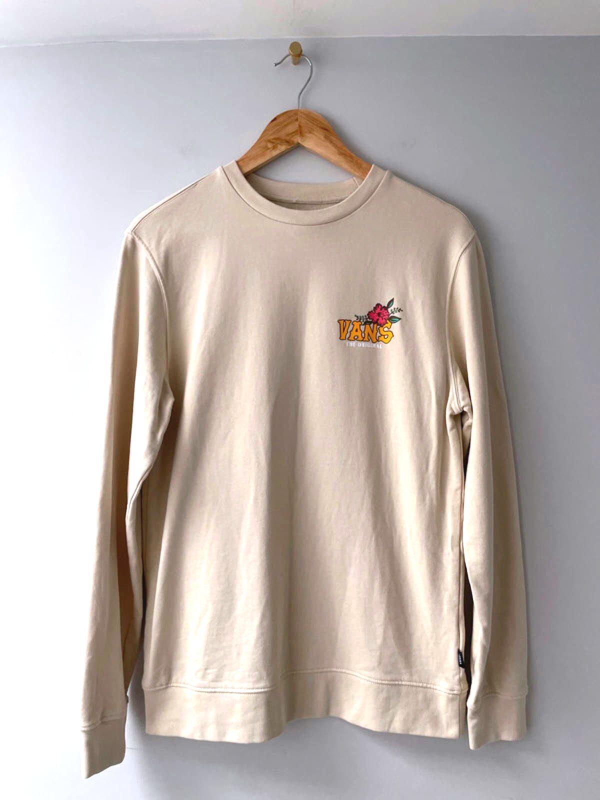 Mens Vans Long Sleeve Printed Crew Neck Sweatshirt Top In Beige - Small - 2031