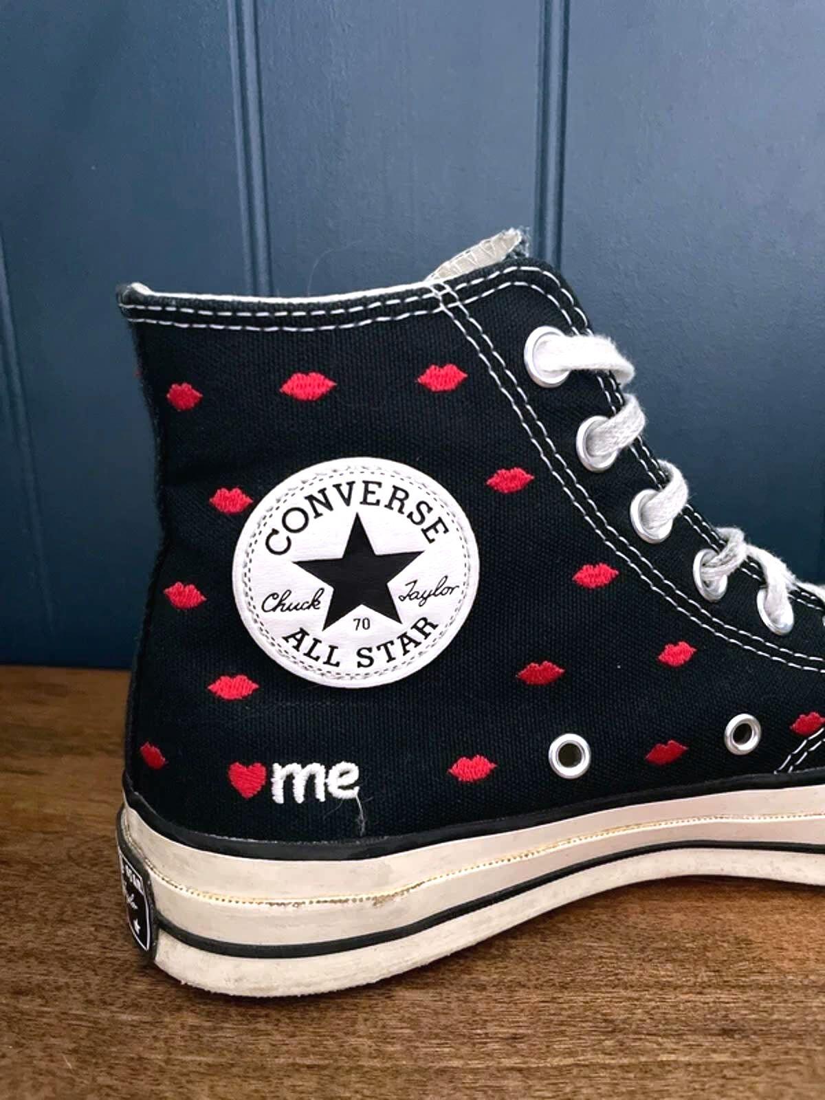 Women’s Converse Chuck 70 High Embroidered Lips Trainers In Black - UK7 - 2953