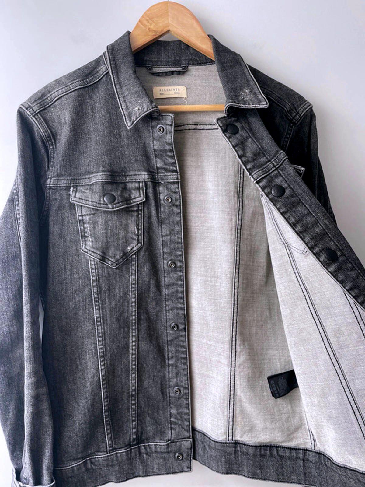 Women’s Allsaints Denim Trucker Jacket Coat In Washed Black - Small - 2132