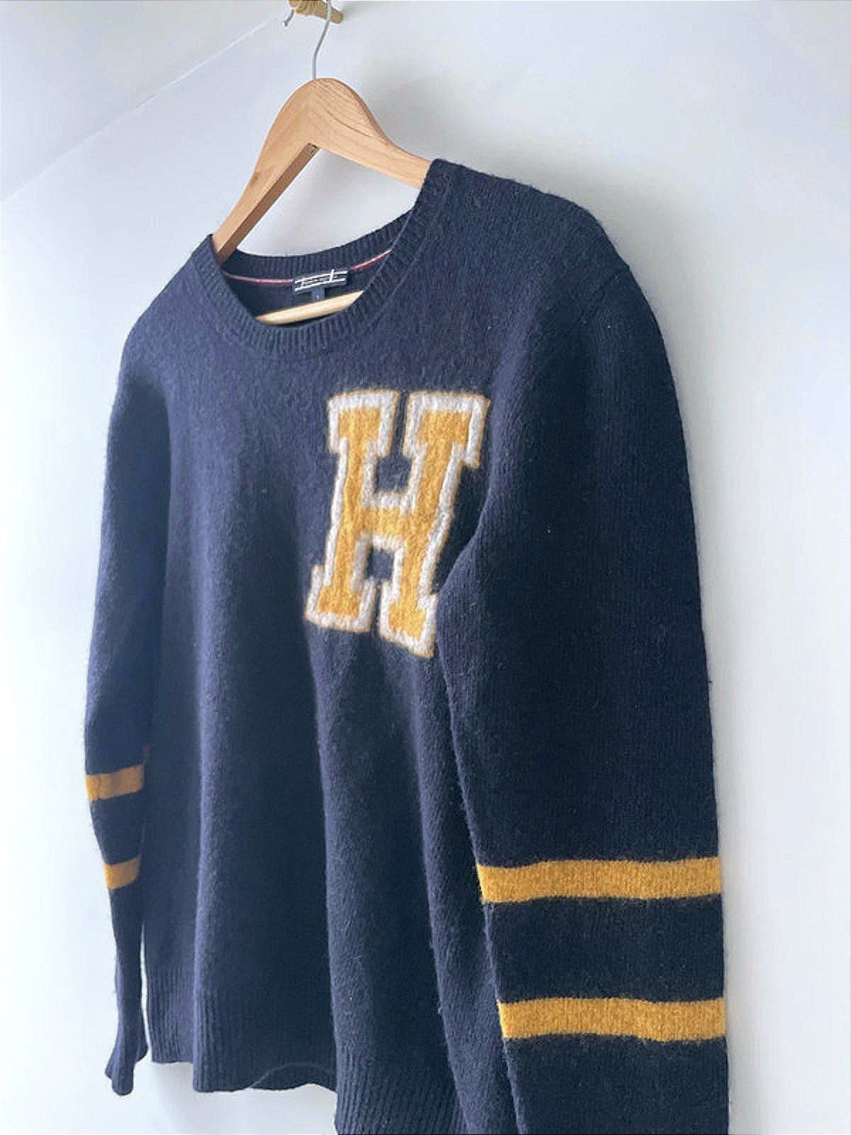 Mens Tommy Hilfiger Premium Wool Jumper In Navy/Yellow - Small - 2621
