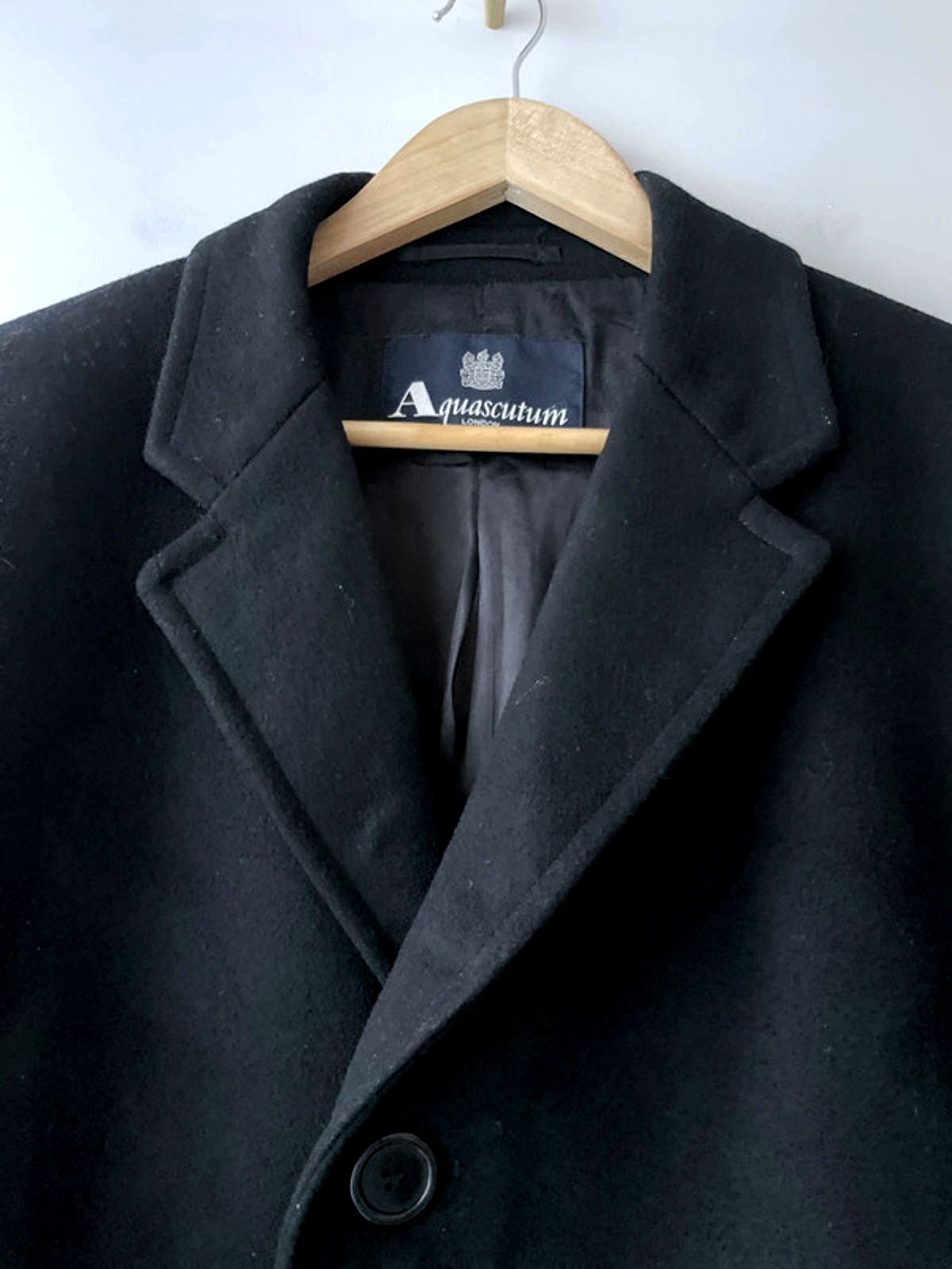 Men’s Aquascutim 100% Wool Single Breasted Trench Coat In Black - Large - 2578