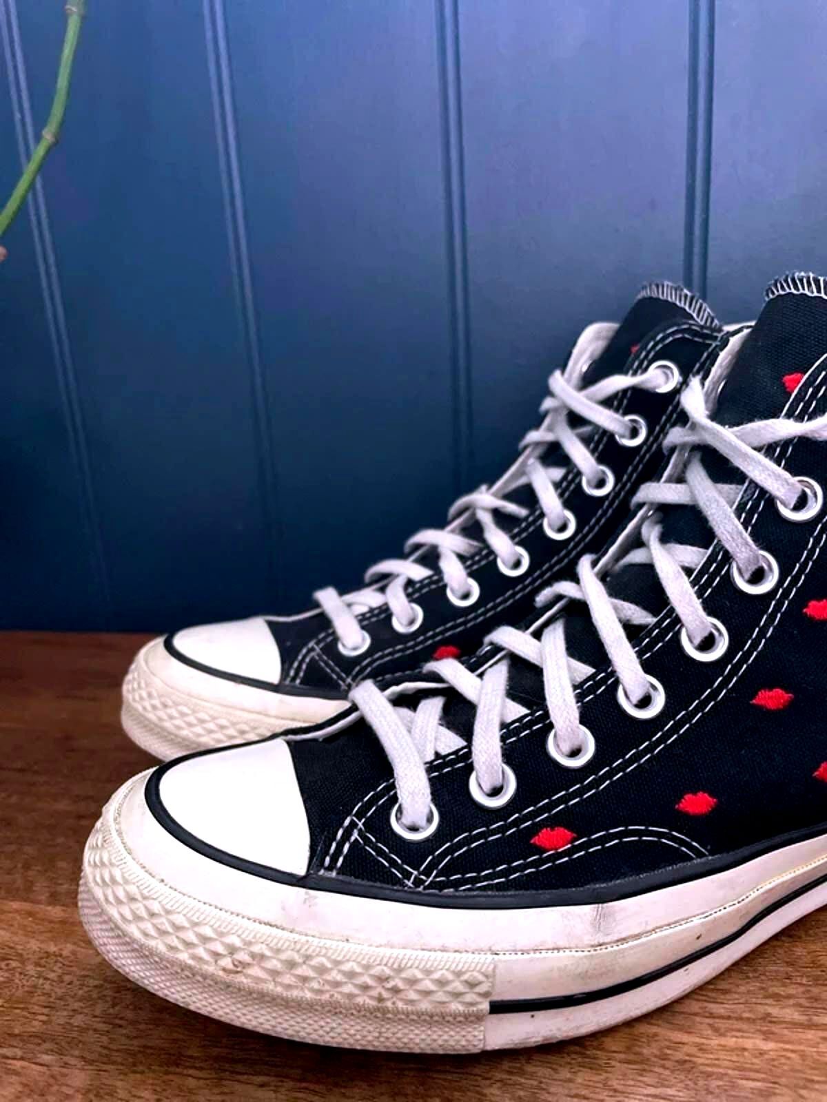 Women’s Converse Chuck 70 High Embroidered Lips Trainers In Black - UK7 - 2953