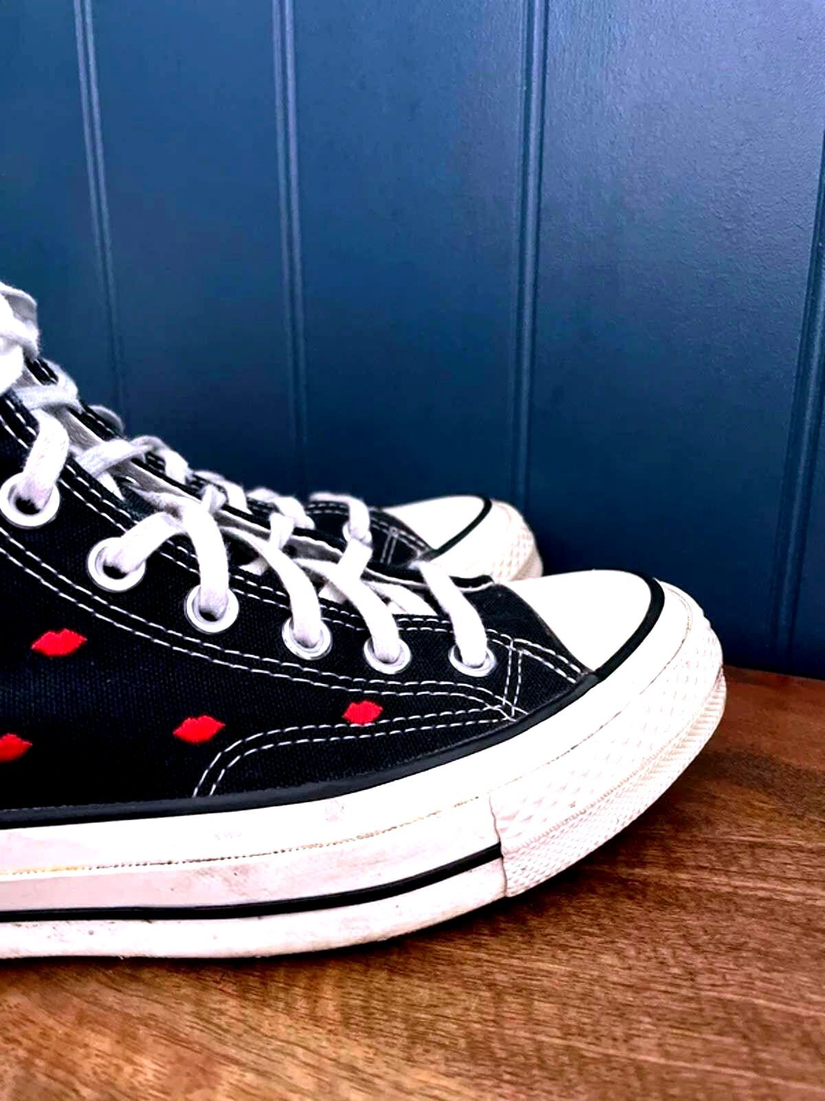 Women’s Converse Chuck 70 High Embroidered Lips Trainers In Black - UK7 - 2953