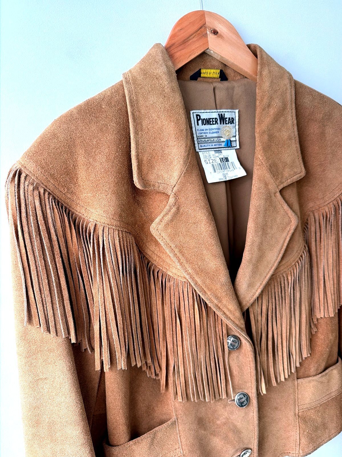 Womens Pioneer Wear Vintage Premium Genuine Leather Fringe Jacket In Tan - Uk10 - 3606
