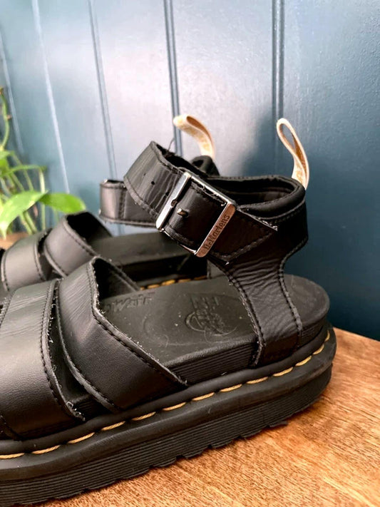 Women’s Dr Martens Blaire chunky sole leather straps sandals in black -uk5 -3032