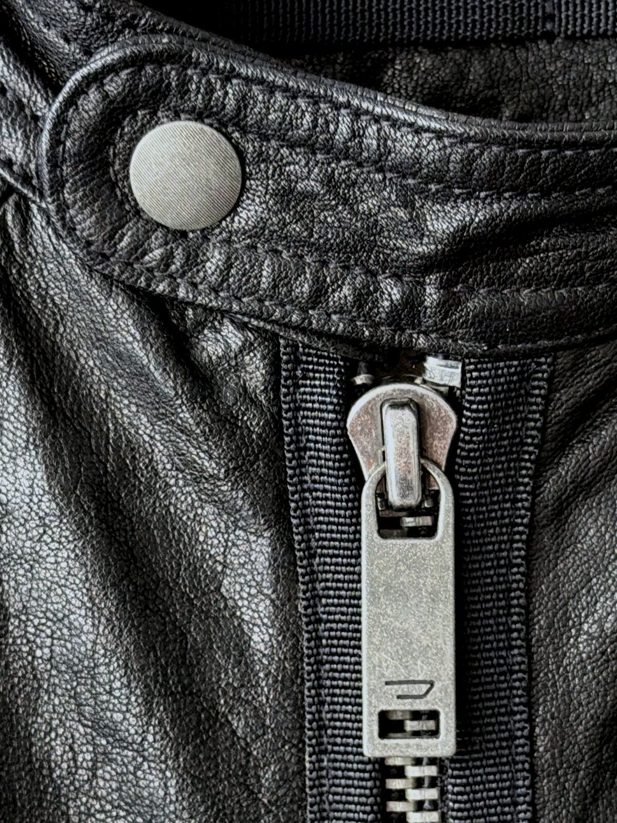 Men’s Diesel Vintage Premium Leather Biker Jacket Coat In Black - Medium - 3692
