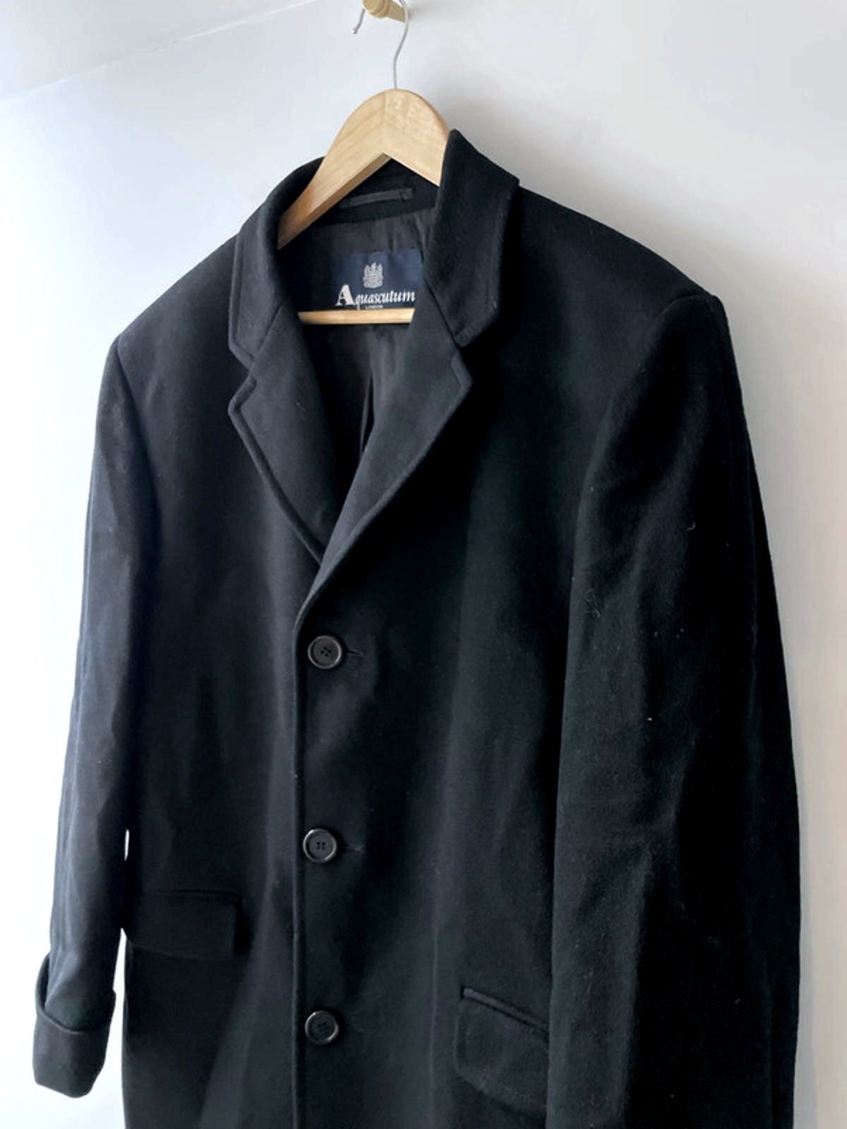 Men’s Aquascutim 100% Wool Single Breasted Trench Coat In Black - Large - 2578