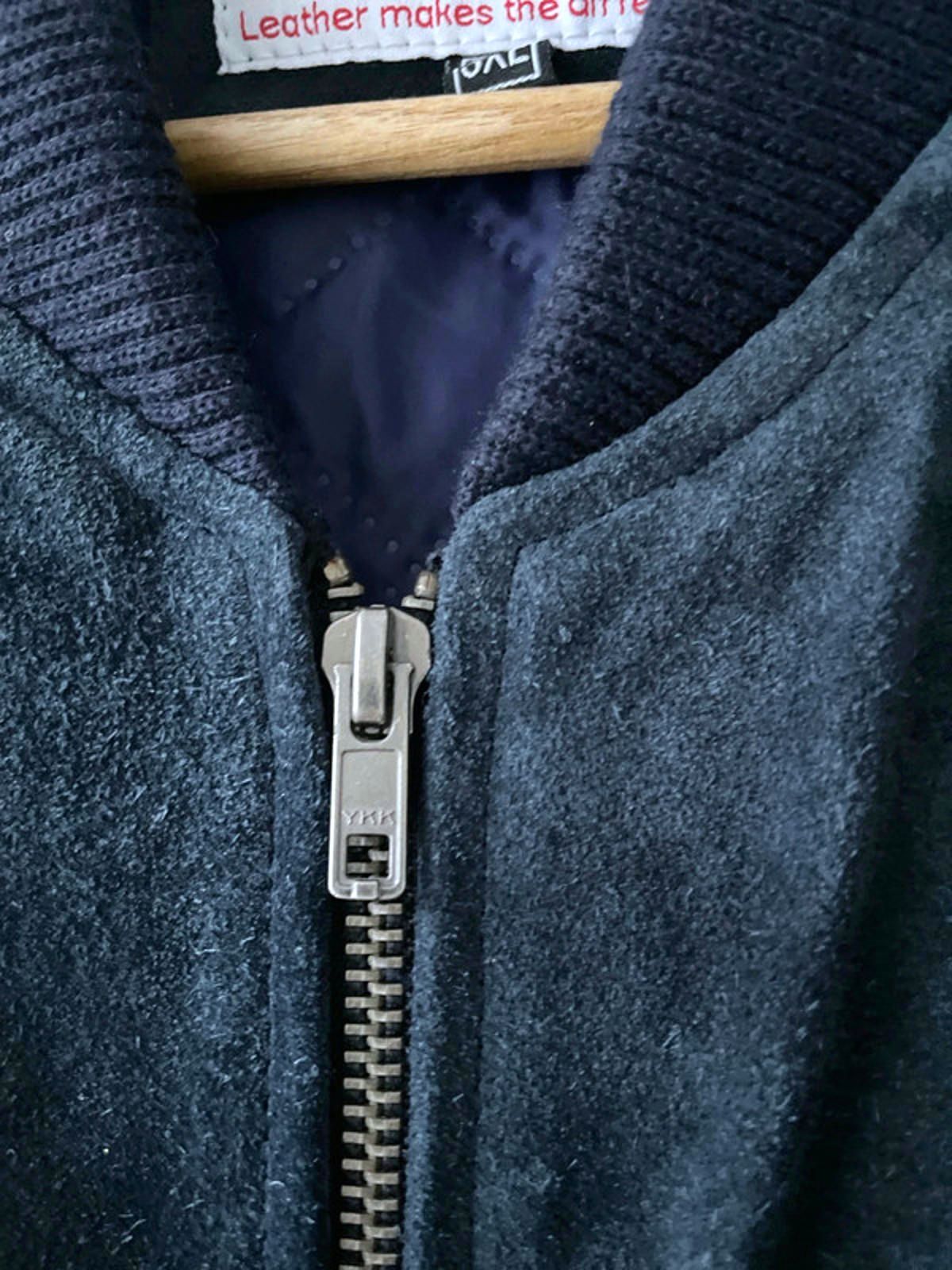 Men’s Premium Leather Suede Bomber Jacket Coat In Navy - Large - 2661