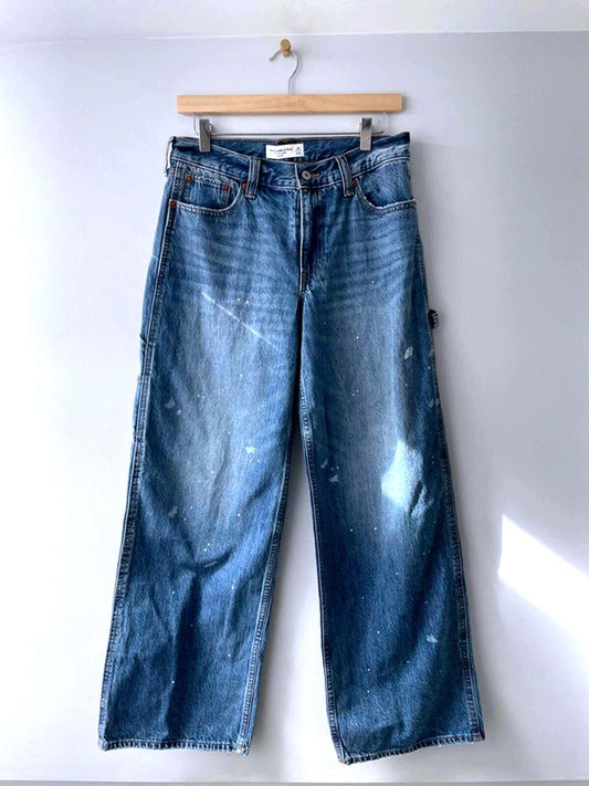 Women’s Abercrombie & Fitch Baggy Fit Cargo Jeans In Navy - W26/L30 - 2251