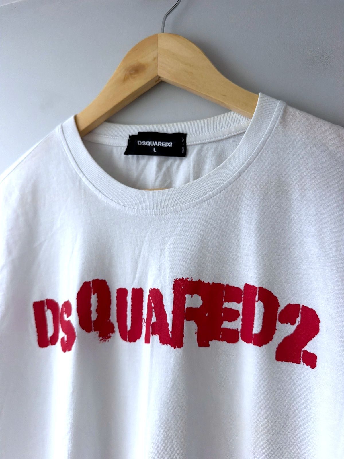 Women’s Dsquared2 White T-Shirt with Red Logo Print Made in Italy - Large - 3774
