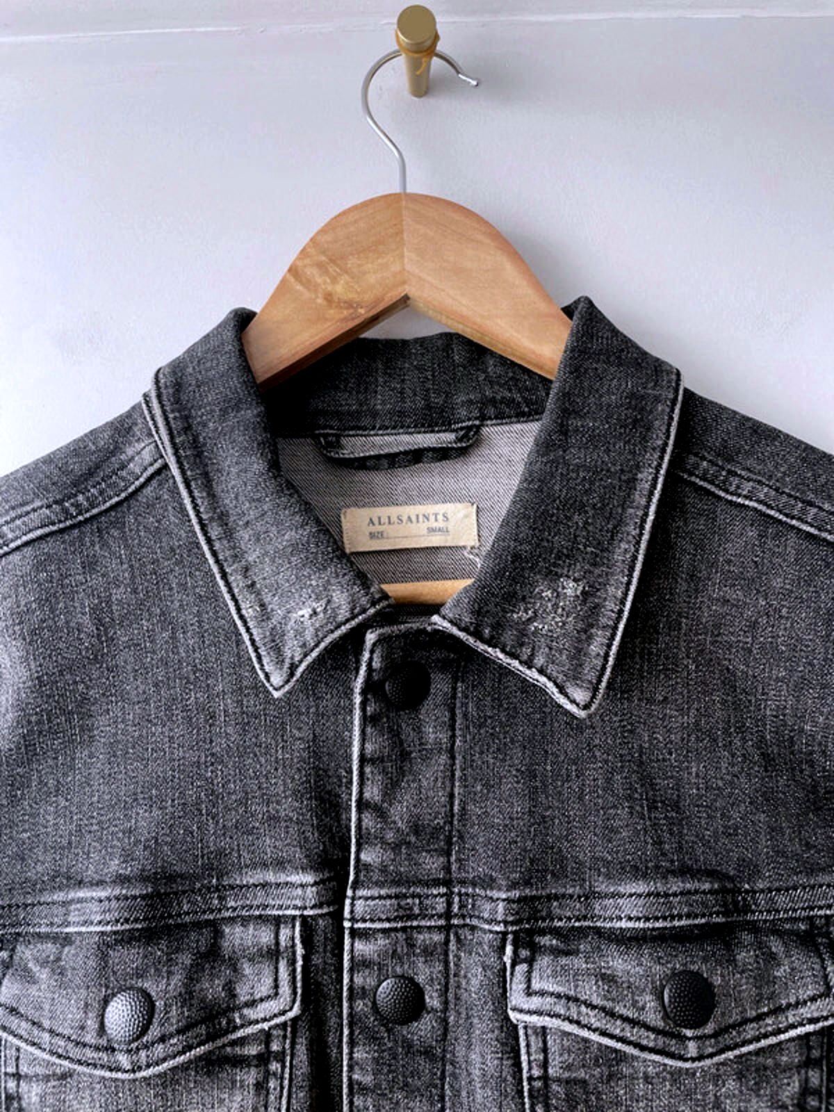 Men's Allsaints Denim Trucker Jacket Coat In Washed Black - Small - 2132