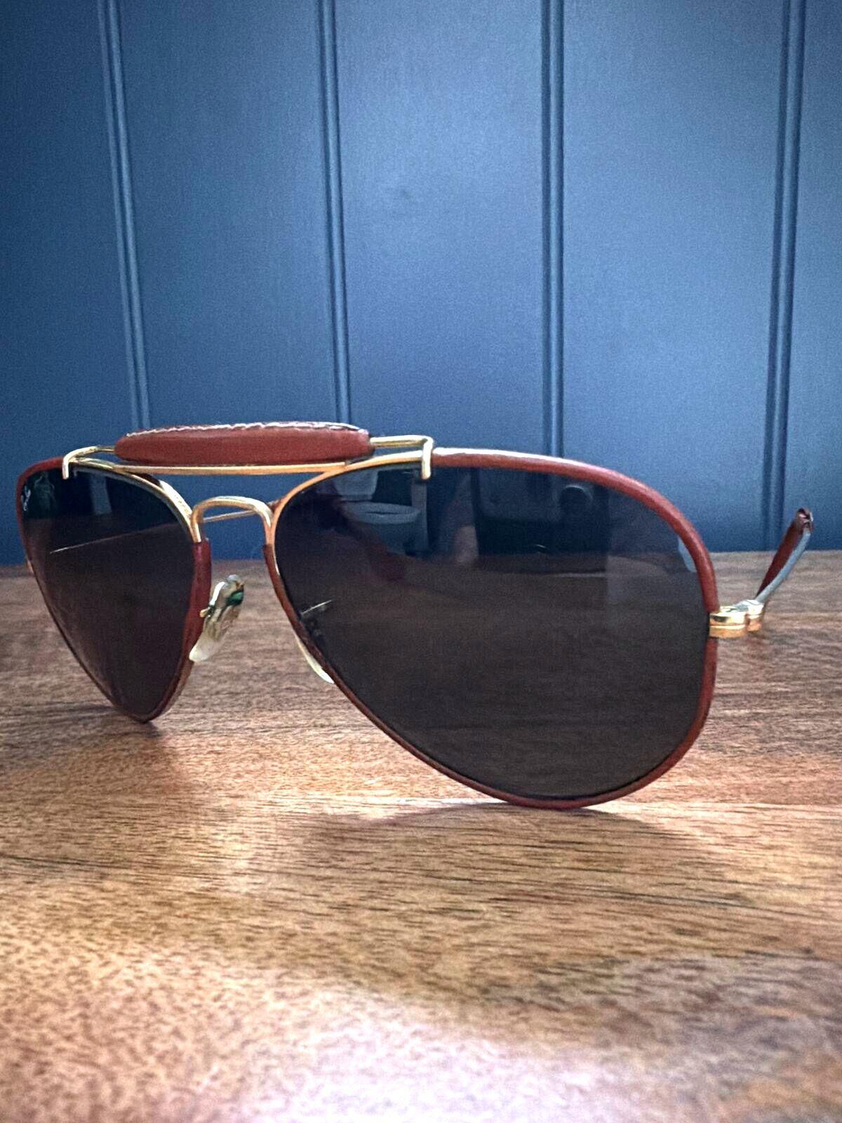 Unisex Ray-Ban Outdoorsman Vintage Tan Leather Coated Aviator Sunglasses - 3544