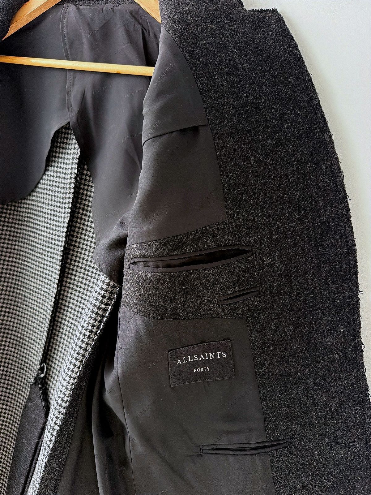 Men's Allsaints Tolcis Raw Edge Design Wool Blazer In Dark Grey - Medium - 3705