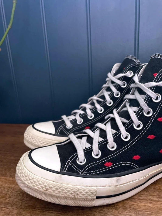 Women’s Converse Chuck 70 High Embroidered Lips Trainers In Black - UK7 - 2953