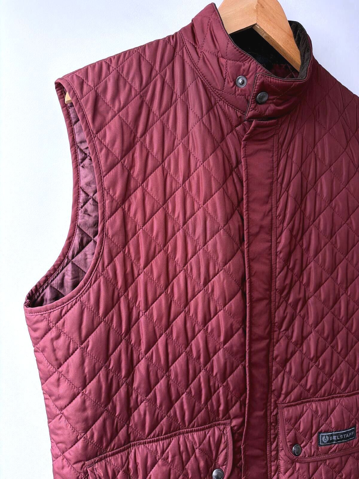 Mens Belstaff Quilted Sleeveless Gilet Vest in Burgundy - Large - 3529