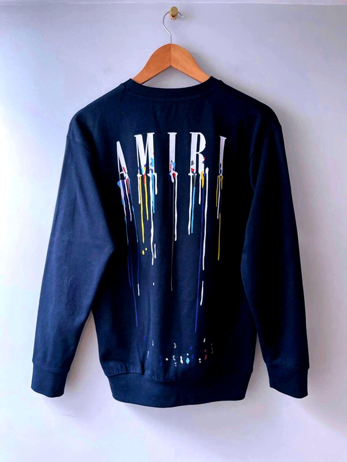 Men’s Amiri Long Sleeve Printed Crew Neck Sweatshirt Top In Navy - Small - 2721
