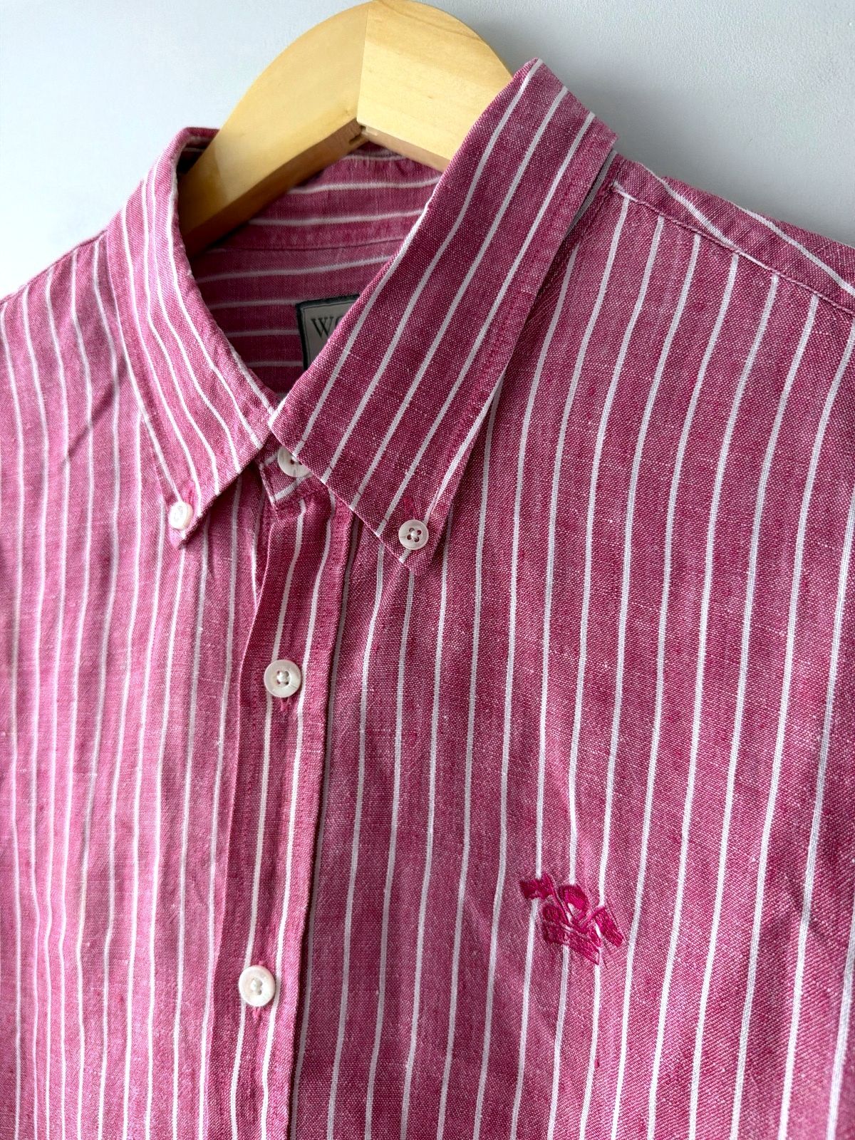 Men’s Wolsey Premium Striped 100% Linen Shirt In Pink - Large - 3780