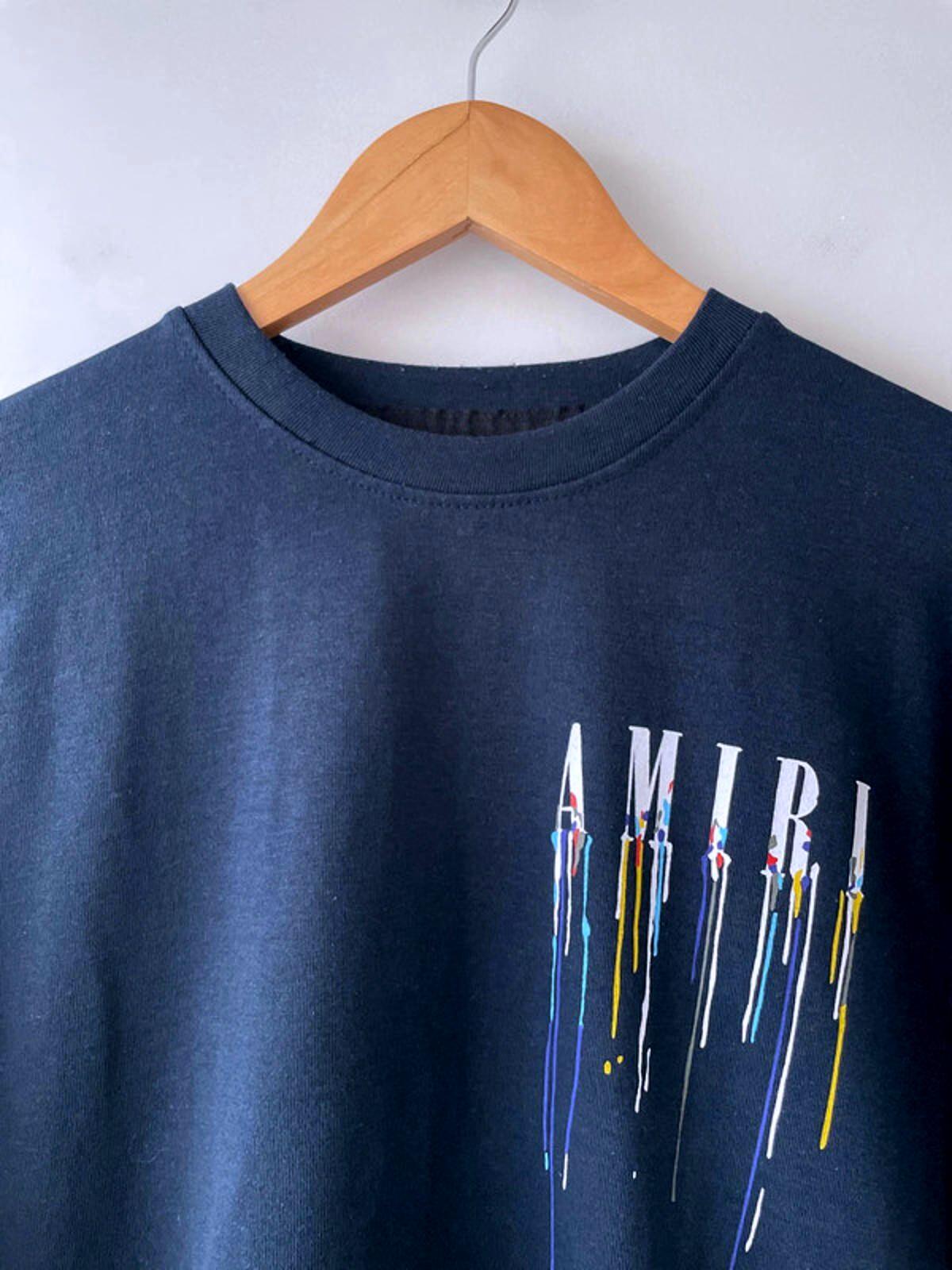 Men’s Amiri Long Sleeve Printed Crew Neck Sweatshirt Top In Navy - Small - 2721