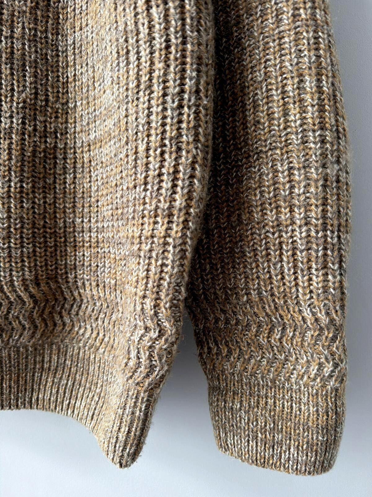 Mens Folk Wool Blend Cable Knit Crew Neck Jumper Top In beige - Medium - 3497