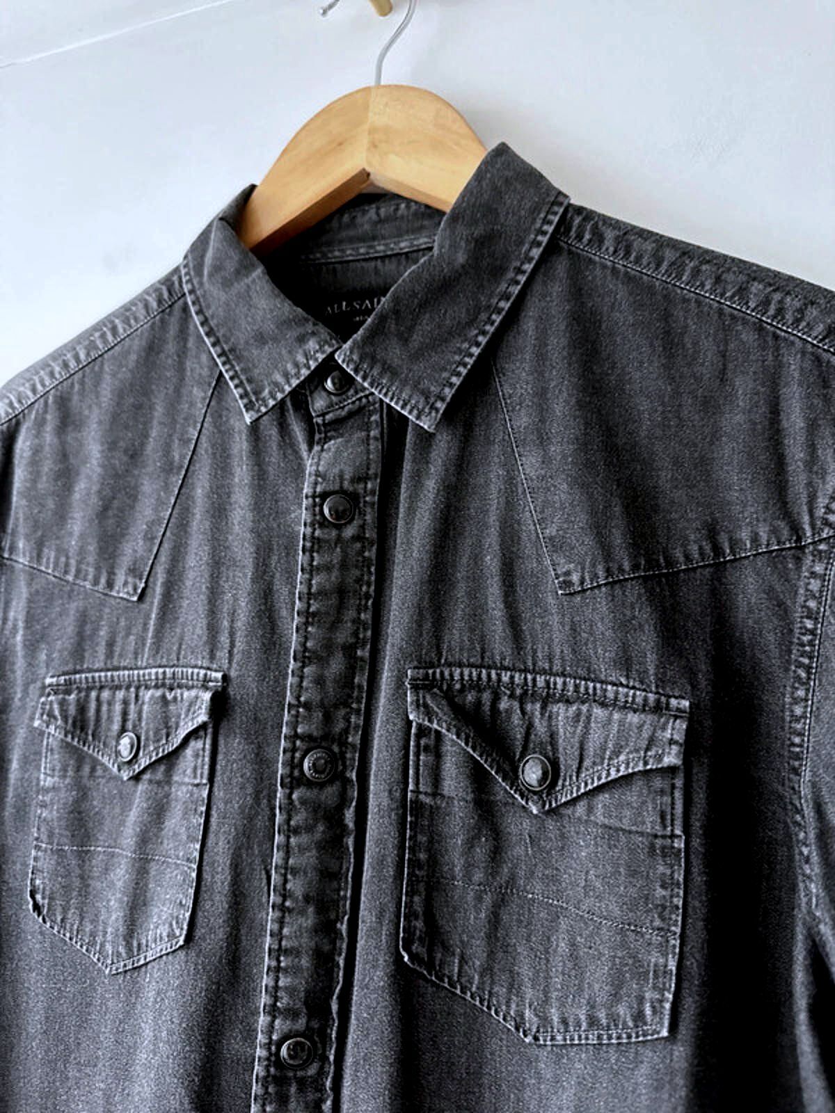 Men’s Allsaints Western Style Washed Denim Chambray Shirt In Black - Small - 1968