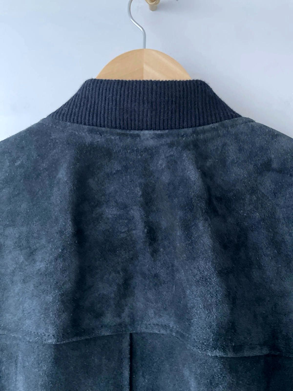 Men’s Premium Leather Suede Bomber Jacket Coat In Navy - Large - 2661