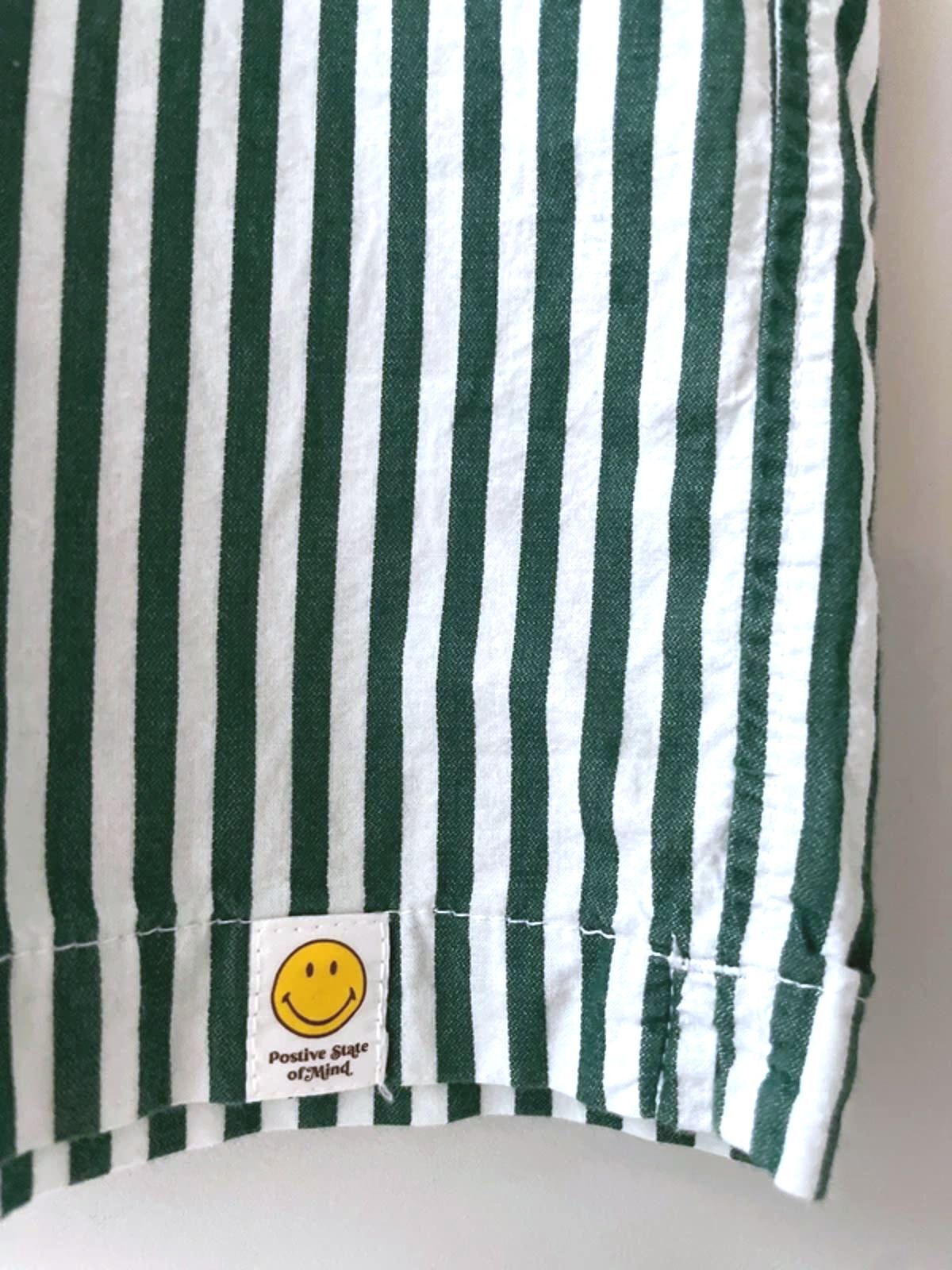 Men’s H&M X Smiley Colab Striped Short Sleeve Shirt in Green/White - Small -2935