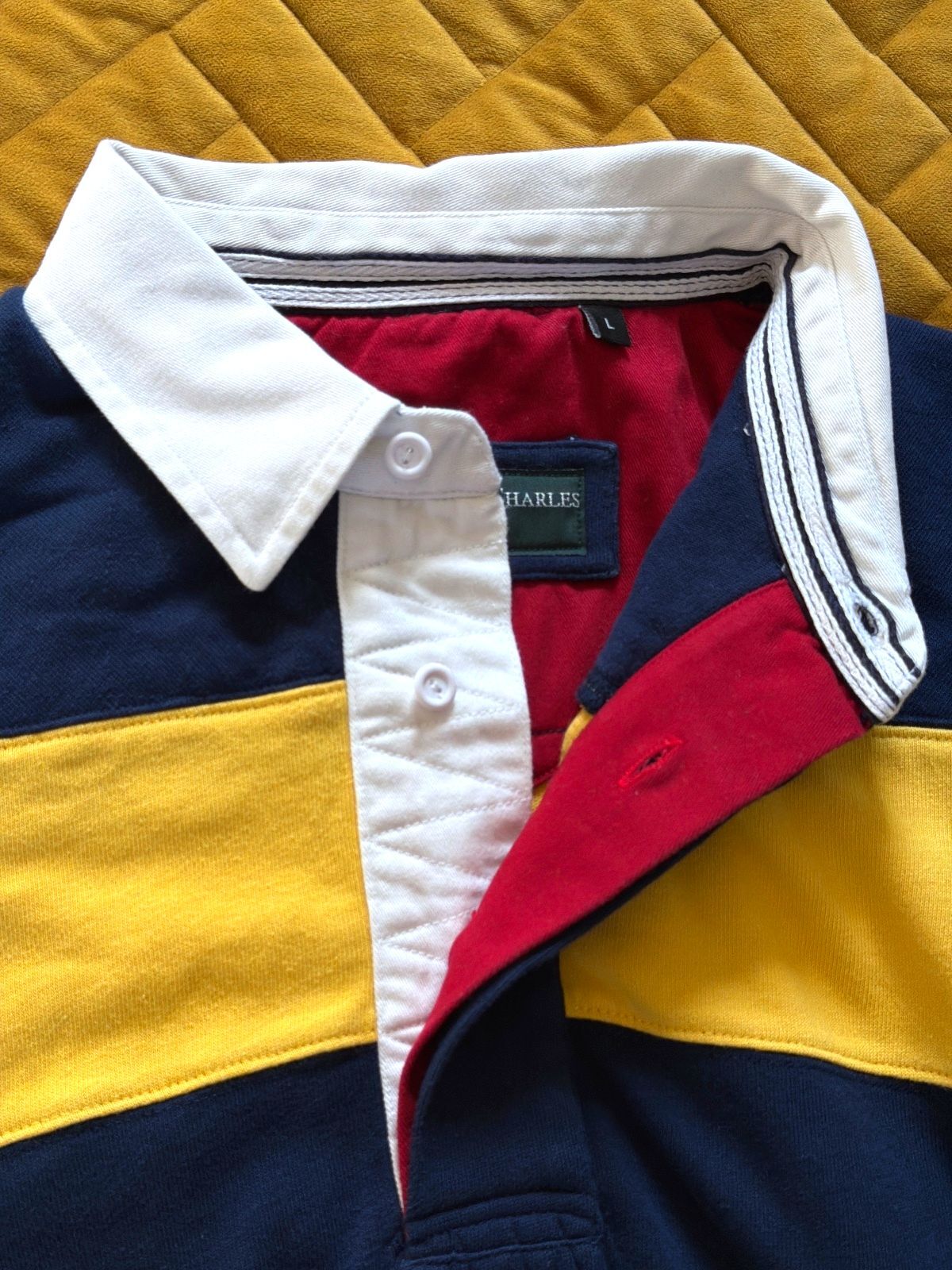 Men’s Roderick Charles London Striped Rugby Shirt In Navy/Yellow  - Large - 3737