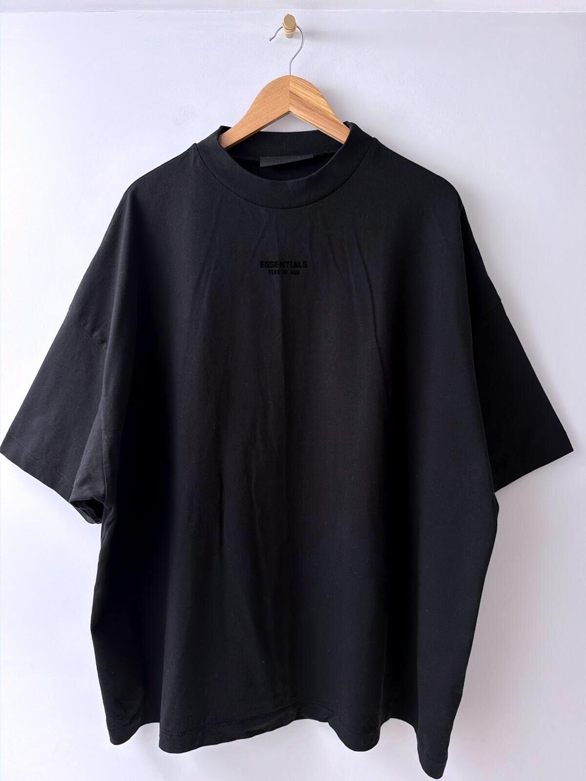 Mens Fear of God Essentials Black Oversized Fit Crew Neck T-Shirt - Large - 3515