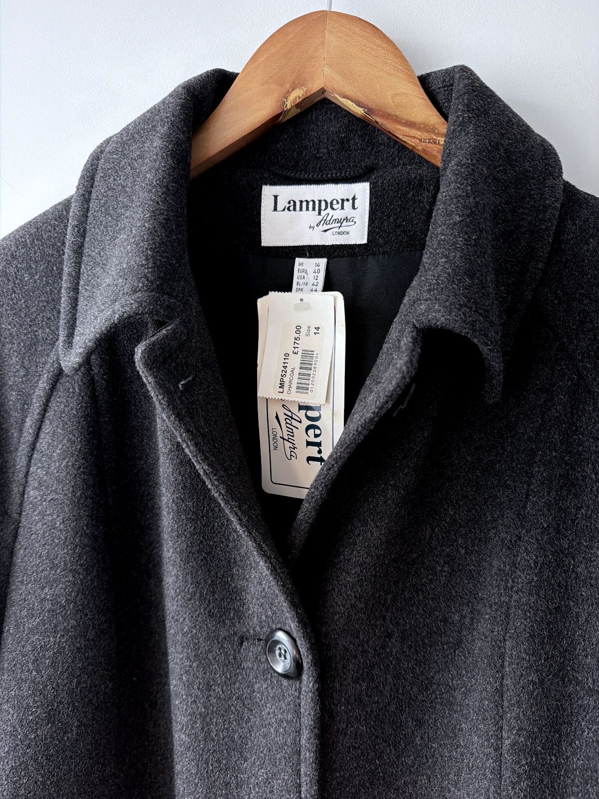 Women’s Lampert London Premium Wool Overcoat Pea Coat In Dark Grey - Uk14 - 3731