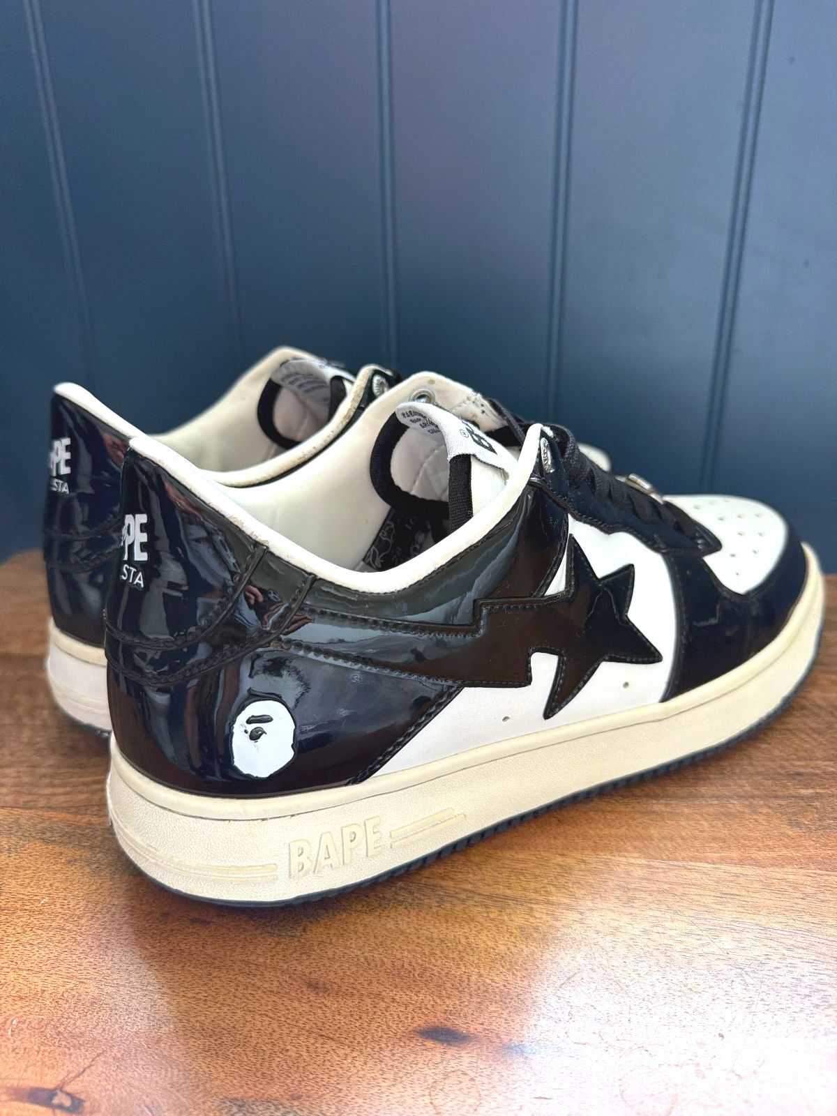 Men’s BAPE STA Black and White Patent Leather Sneakers - Uk9 - 3612