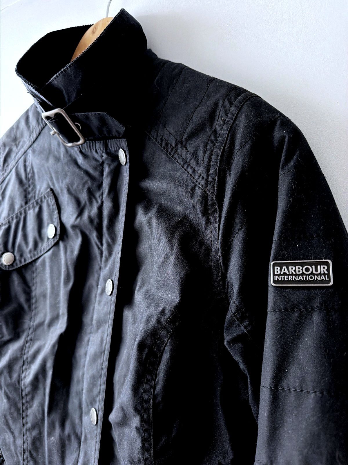 Women’s Barbour International Waxed Cotton Jacket In Black - Uk10 - 3661