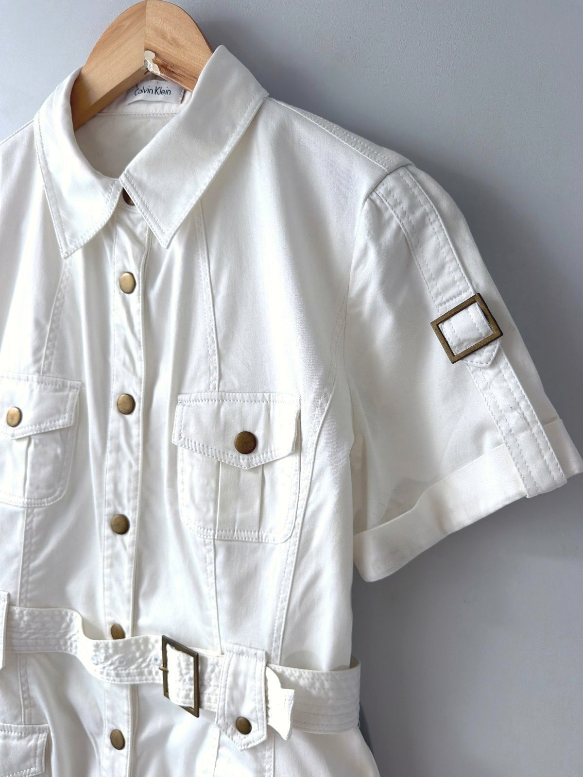 Women’s Calvin Klein Utility Belted Shirt Dress In Off White - Uk12 - 3634