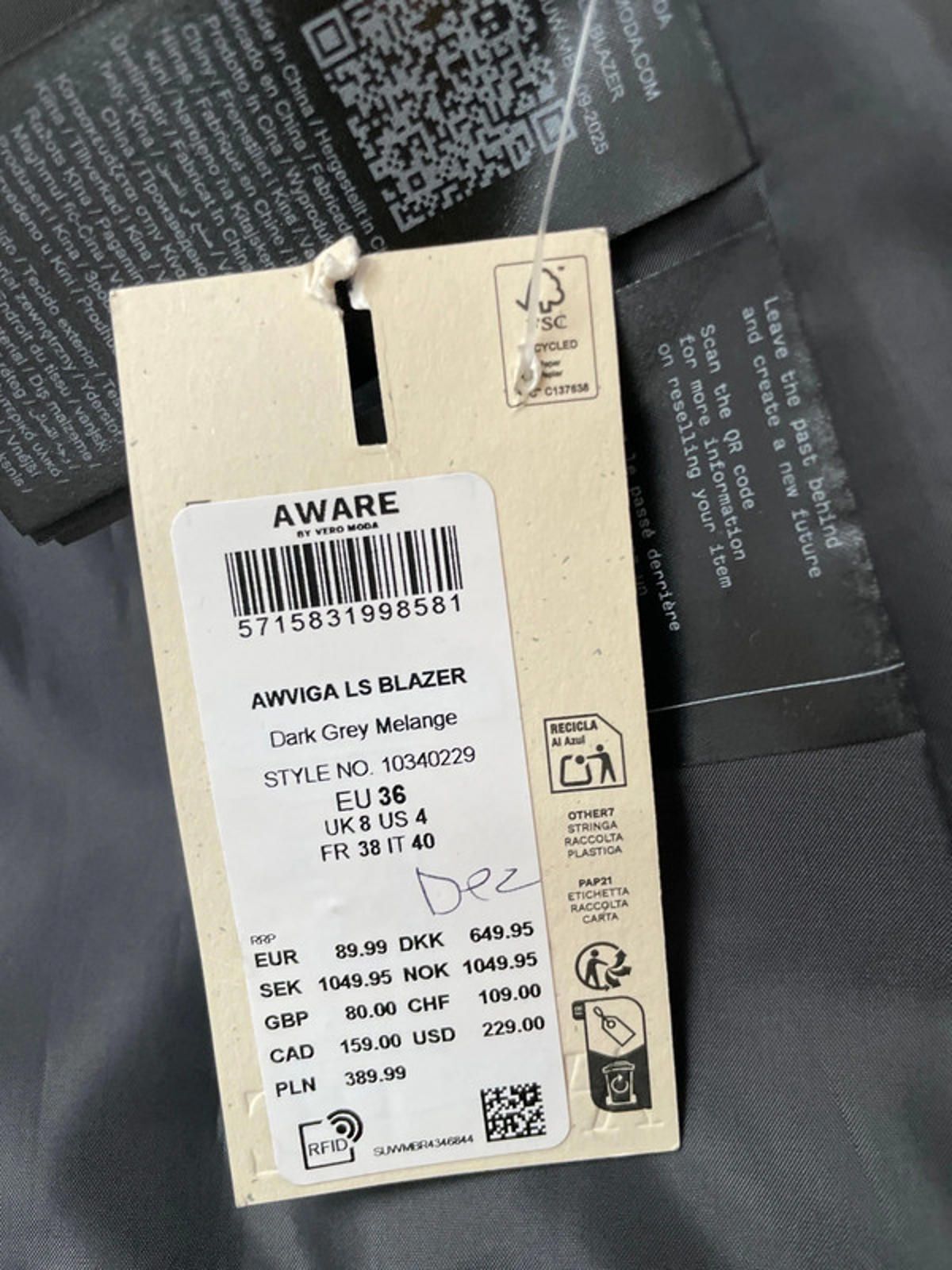 Women’s Aware Tailored Fit Single Button Blazer In Dark Grey (£110 RRP) - UK8 - 2781