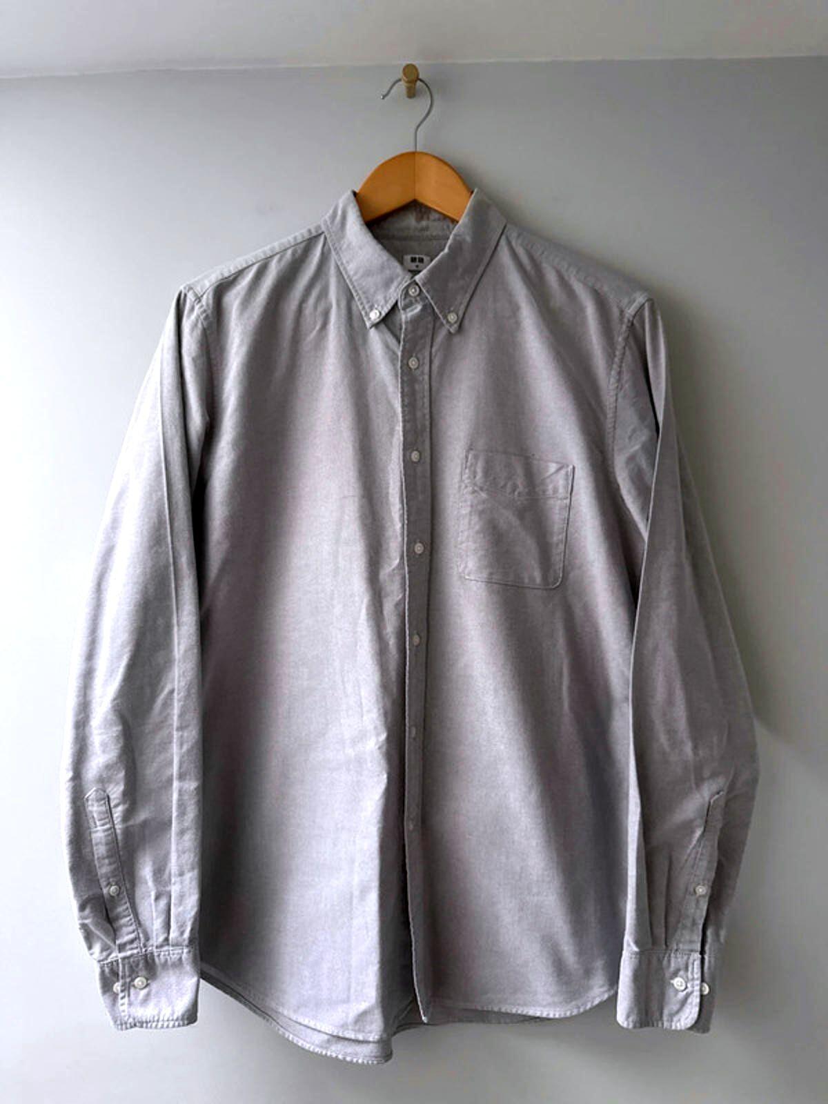 Men’s Uniqlo Slim Fit Long Sleeve Chambray Oxford Shirt in Grey - Medium - 0775