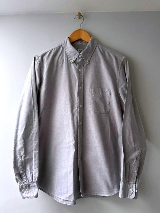 Men’s Uniqlo Slim Fit Long Sleeve Chambray Oxford Shirt in Grey - Medium - 0775