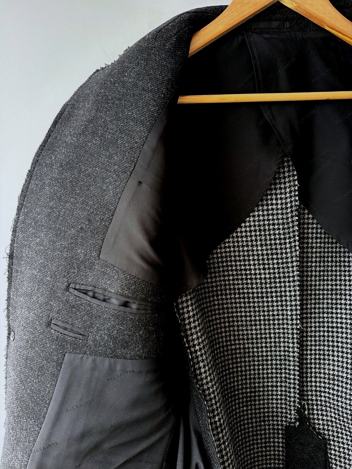 Men's Allsaints Tolcis Raw Edge Design Wool Blazer In Dark Grey - Medium - 3705