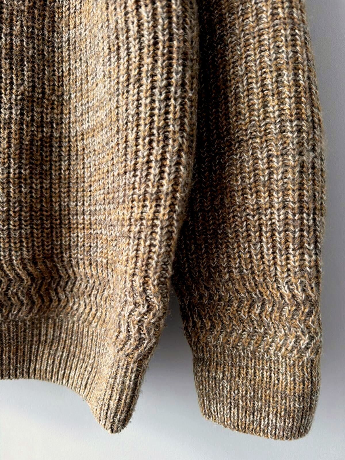 Mens Folk Wool Blend Cable Knit Crew Neck Jumper Top In beige - Medium - 3497