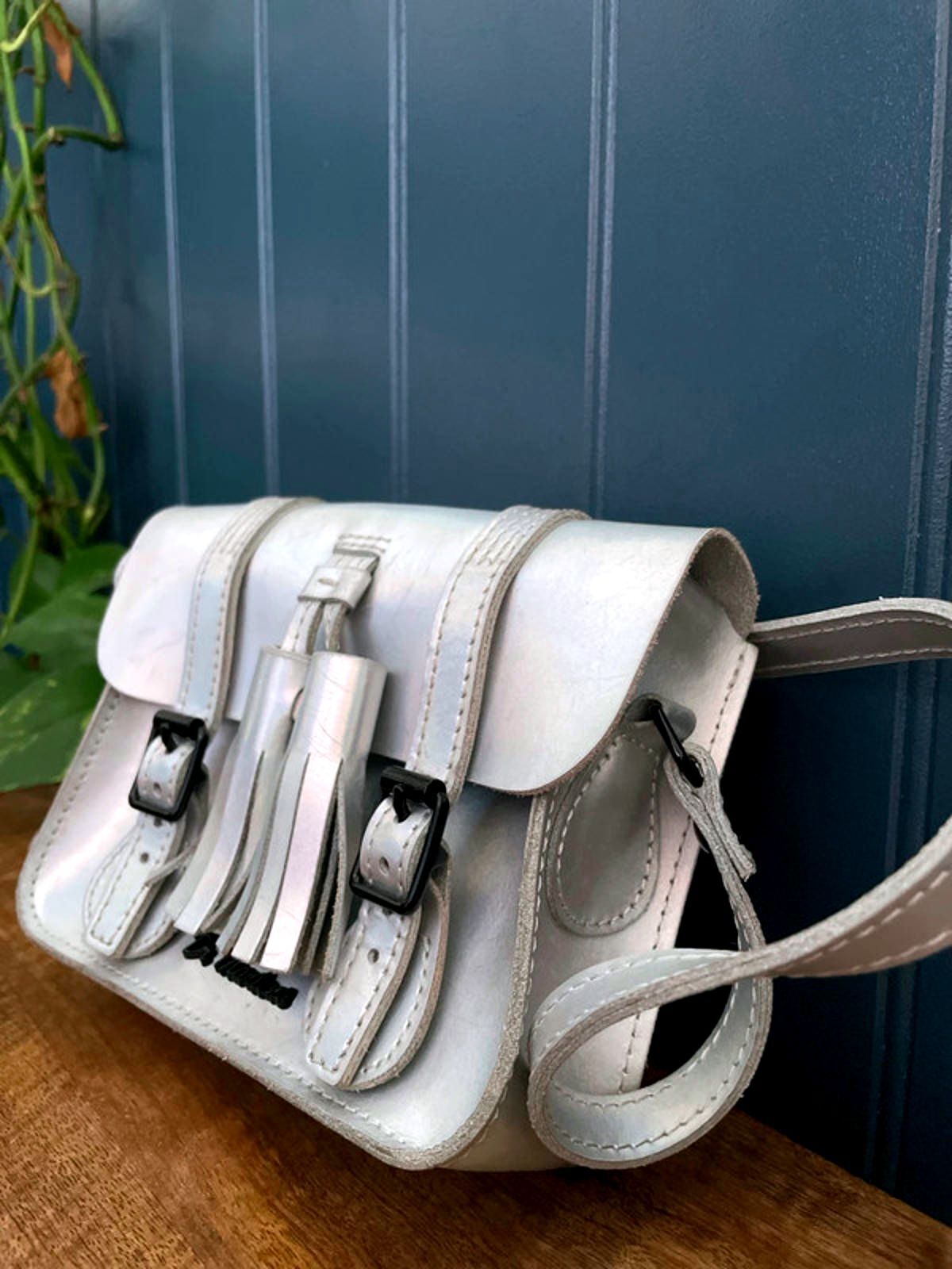 Women's Dr Martens 7'' Iced Metallic Leather Satchel In Silver - 2422
