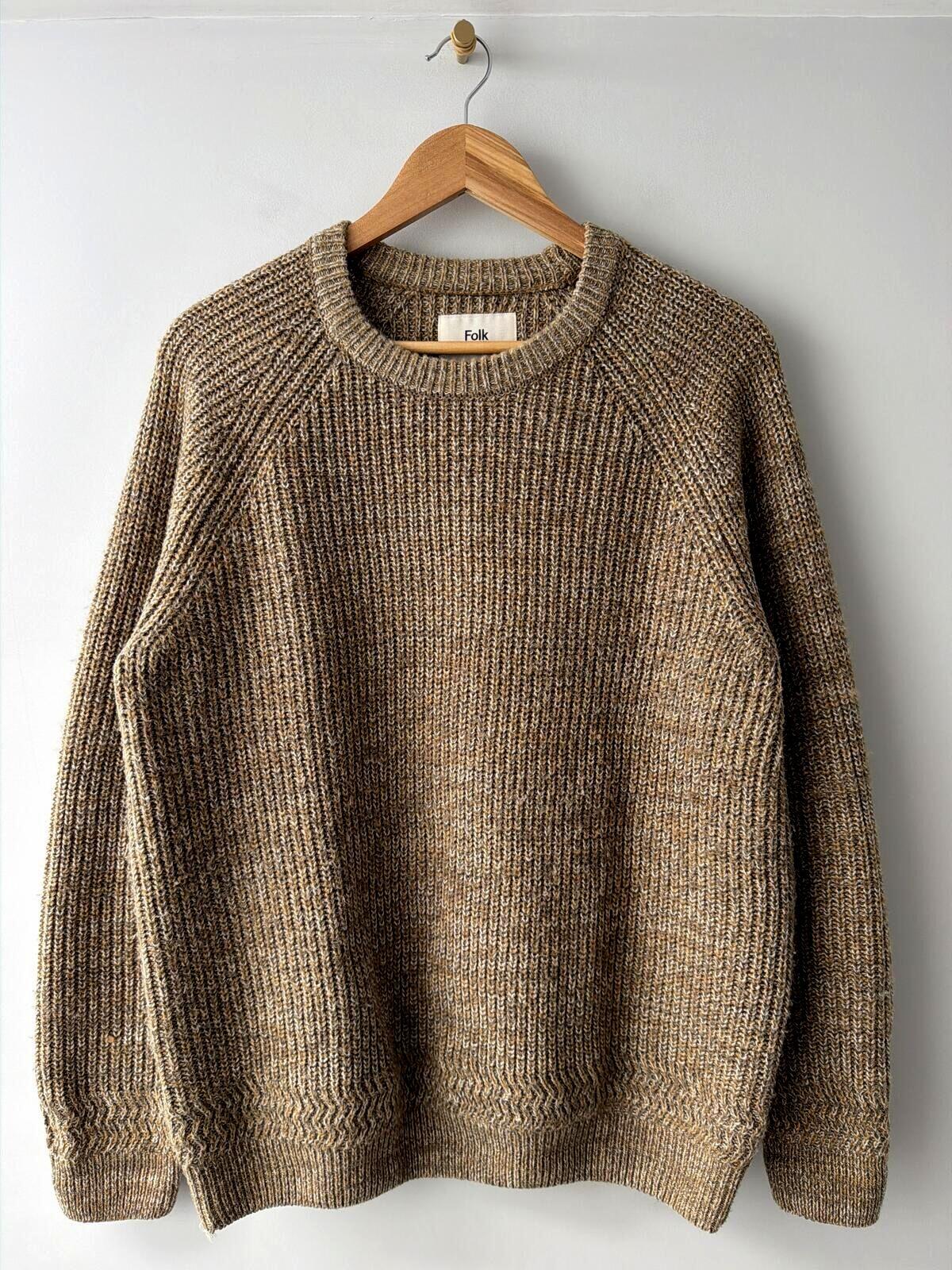 Mens Folk Wool Blend Cable Knit Crew Neck Jumper Top In beige - Medium - 3497