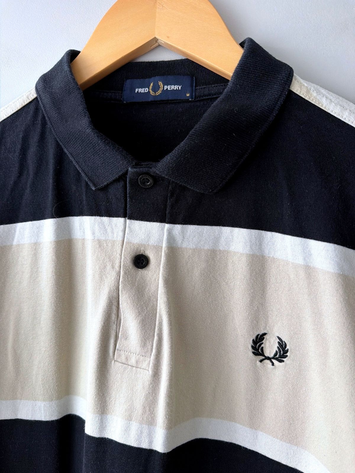 Men’s Fred Perry Long Sleeve Striped Rugby Polo Top - Medium - 3809