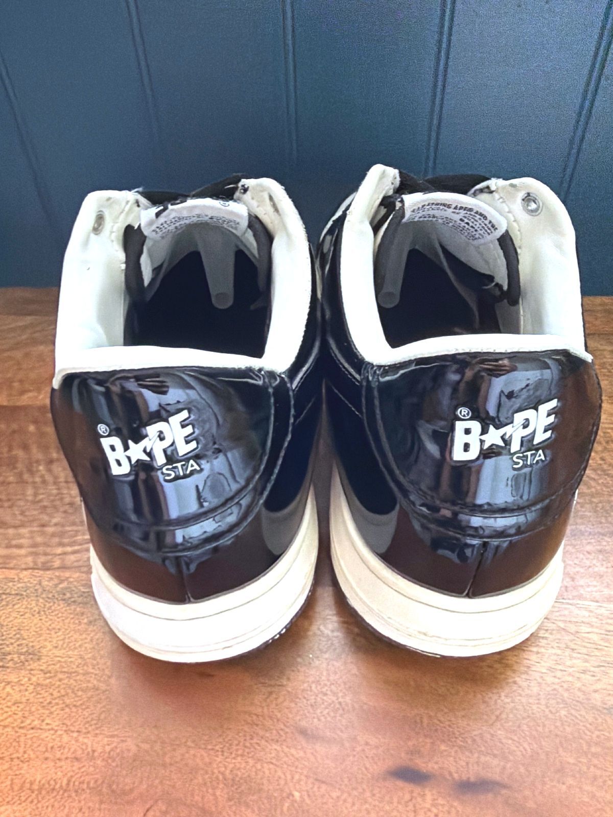 Men’s BAPE STA Black and White Patent Leather Sneakers - Uk9 - 3612