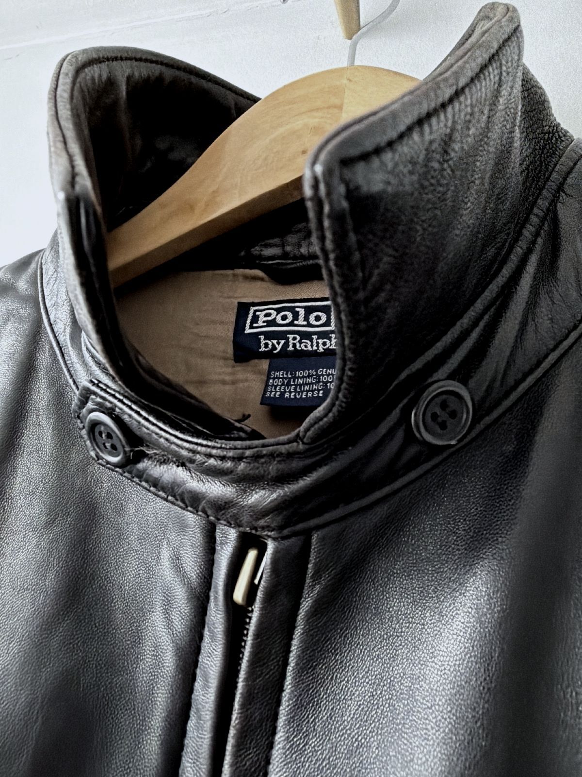 Men’s Ralph Lauren Oversized Fit Premium Leather Jacket In Black - Medium - 3654