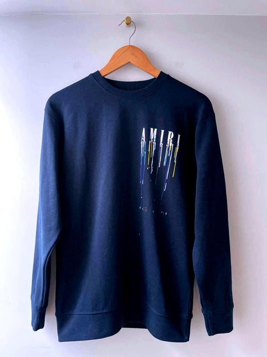 Men’s Amiri Long Sleeve Printed Crew Neck Sweatshirt Top In Navy - Small - 2721