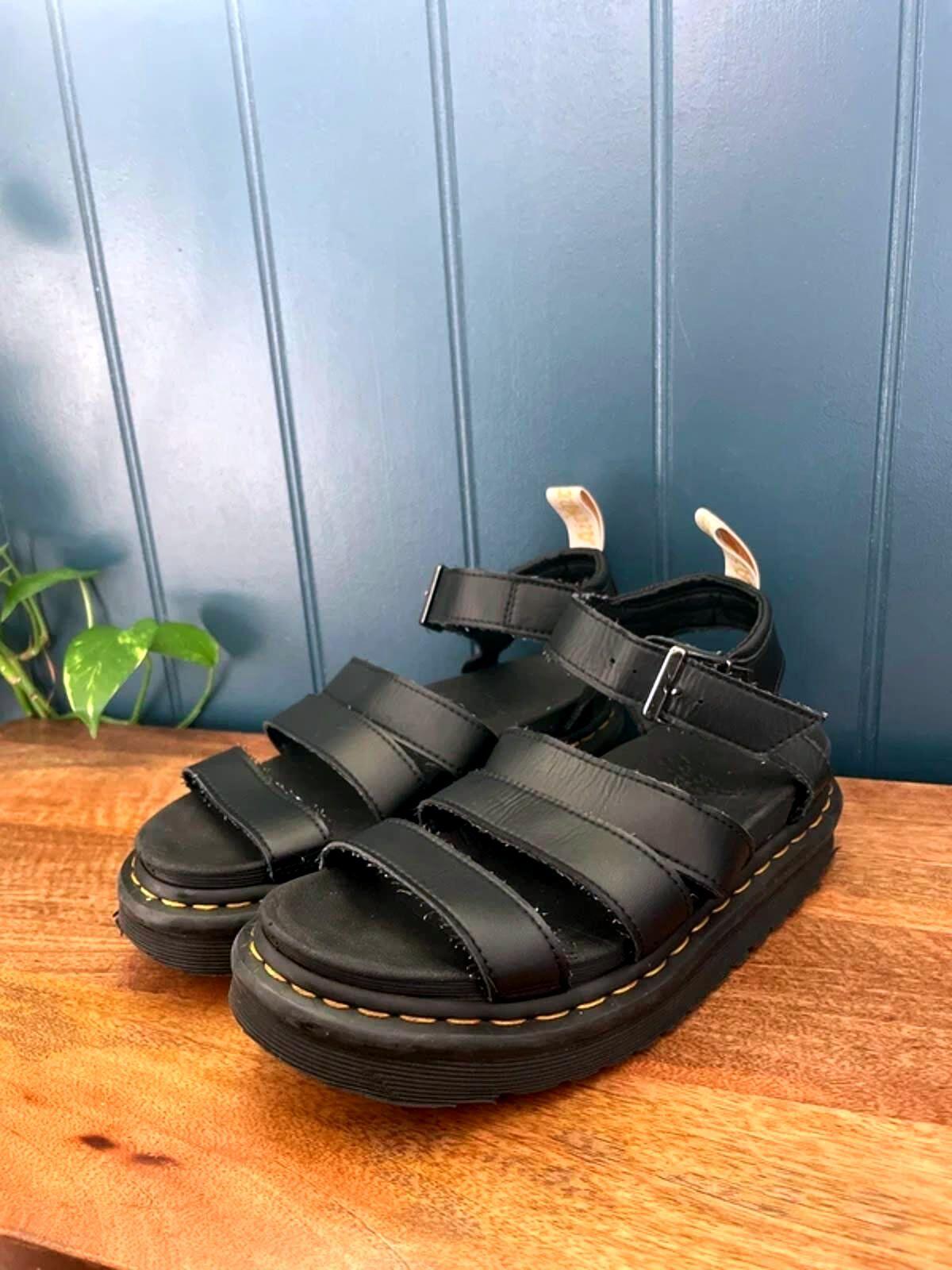 Women’s Dr Martens Blaire chunky sole leather straps sandals in black -uk5 -3032