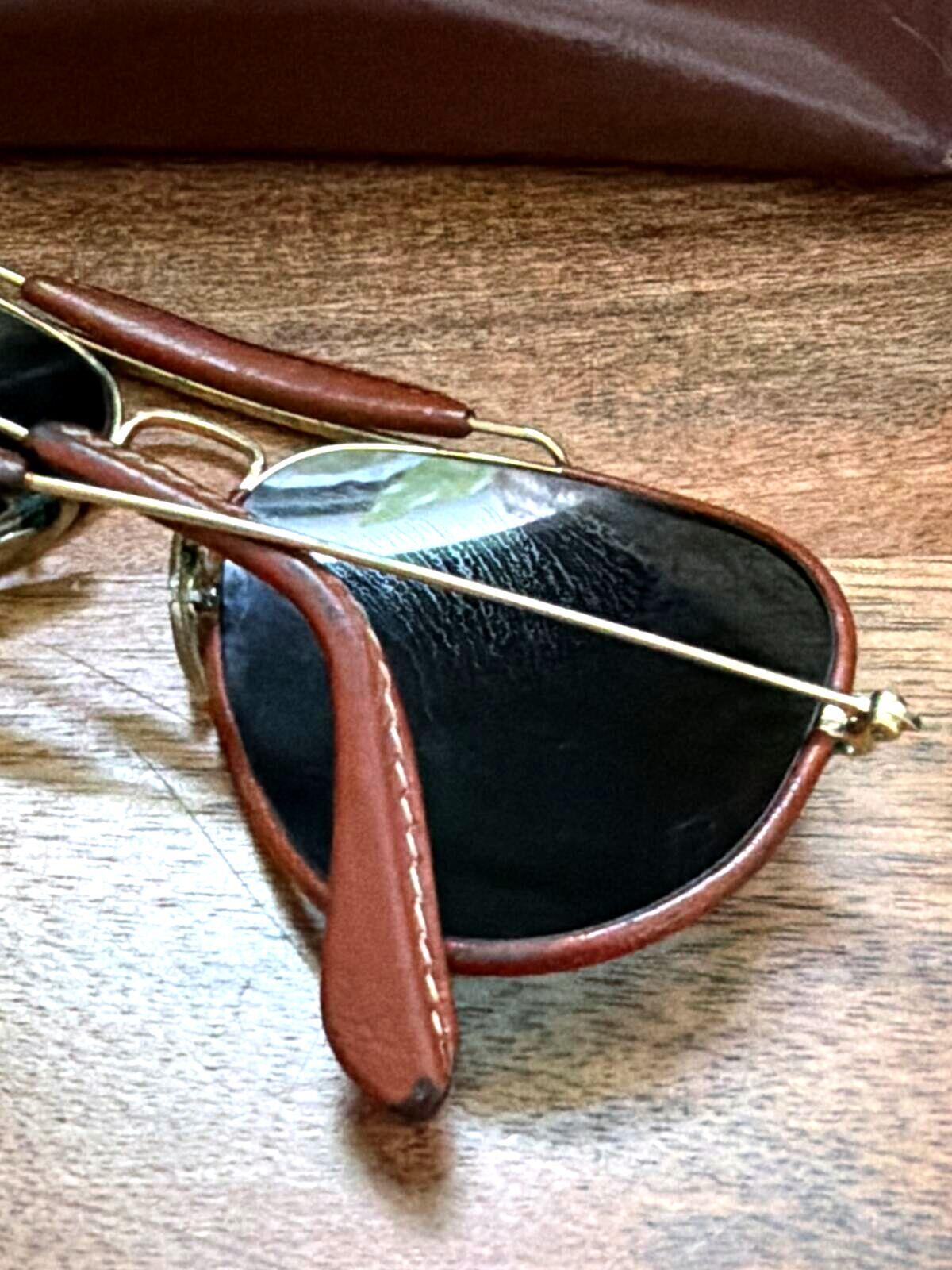 Unisex Ray-Ban Outdoorsman Vintage Tan Leather Coated Aviator Sunglasses - 3544